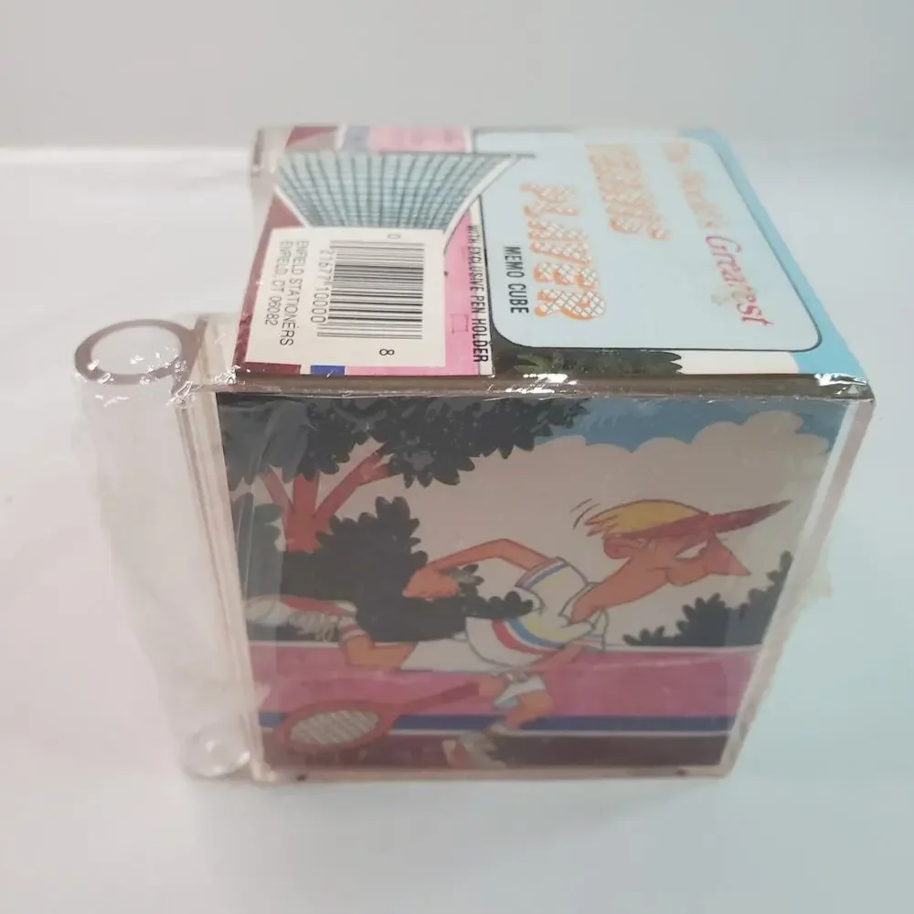 Vtg MEMO CUBE Clear w/Pen Holder - 600 Notes Size: 3.5